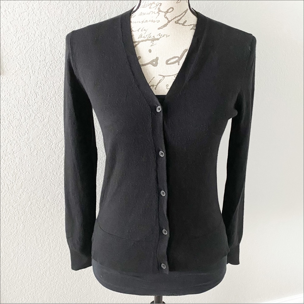 Theory 94% Wool Black Button Up Sweater Size Medi… - image 1